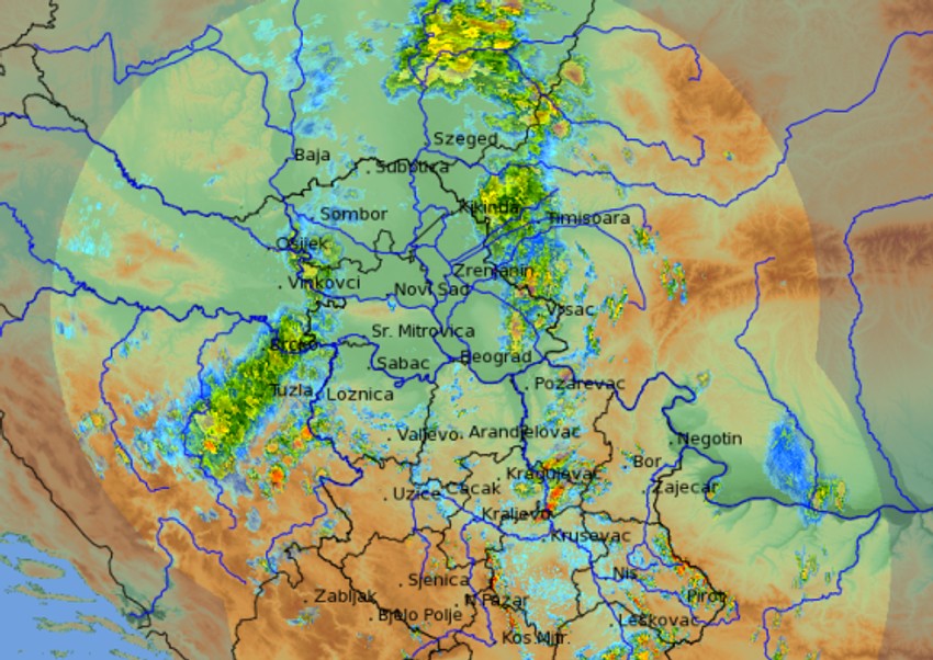 Radarski snimci kretanja oluje u Srbiji