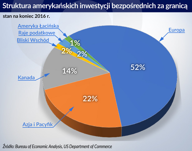 USA - struktura inwestycji bezposrednich za granicą (graf. Obserwator Finansowy)