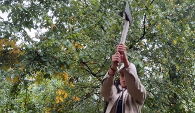 Maša Memedović cepa drva