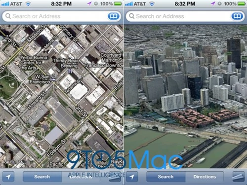 Zrzuty ekranowe z nowej aplikacji Maps. 9to5mac.