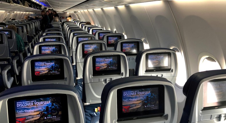 The interior of a Delta Airlines aircraft in January 2018.REUTERS/Mike Blake/File Photo