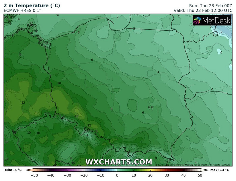 Bardzo duża różnica temperatury między północnym wschodem a południowym zachodem