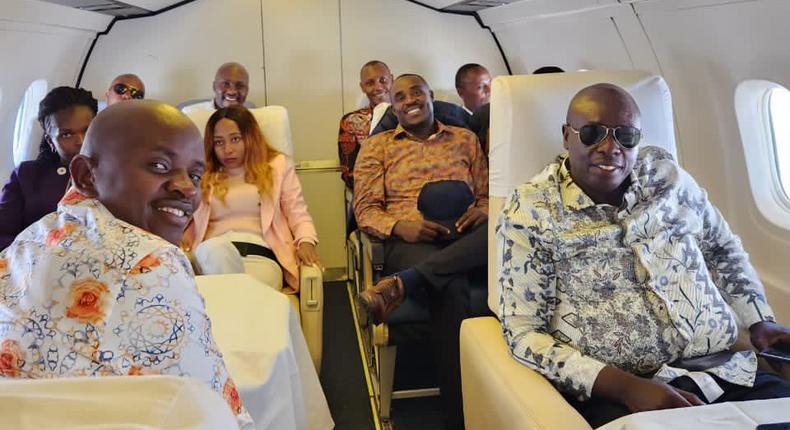 Deputy President Rigathi Gachagua inside the Kenya Airforce Dash 8 plane heading to Kisumu on September 23, 2022