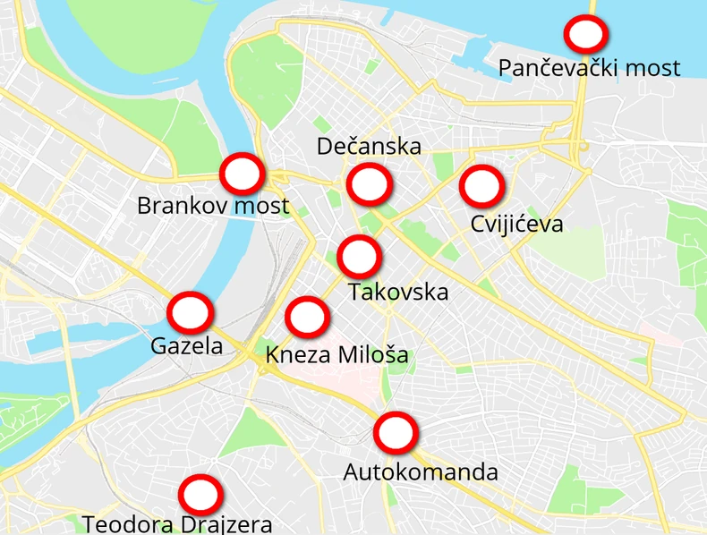 Lokacije gde se stvaraju najveće gužve