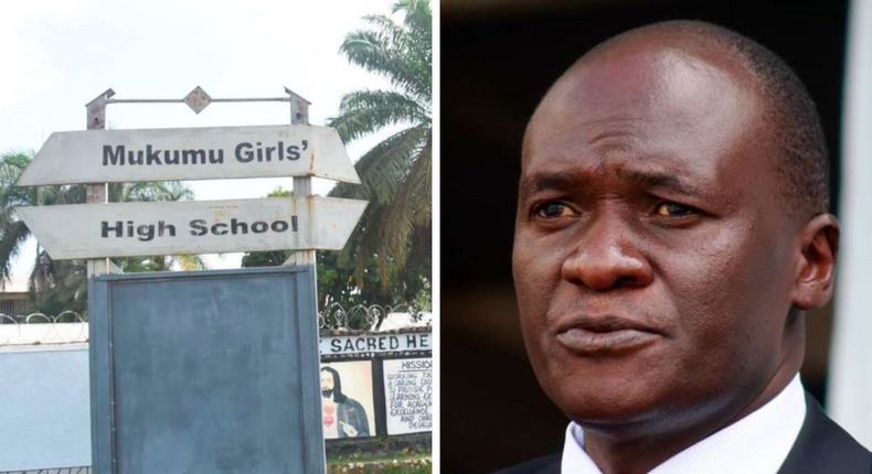 A collage of Mukumu Girls High School sign post and Ministry of Health Director General Ptrick Amoth