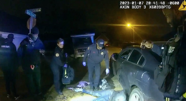 The image from video released on Jan. 27, 2023, by the City of Memphis, shows Tyre Nichols on the ground as medics arrive during a brutal attack by five Memphis police officers on Jan. 7, 2023, in Memphis, Tenn.City of Memphis via AP