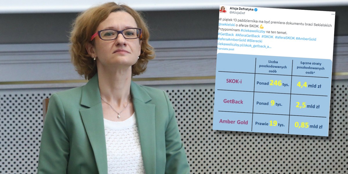 Alicja Defratyka przypomniała liczby związane z głośnymi aferami (screen: X/Alicja Defratyka)