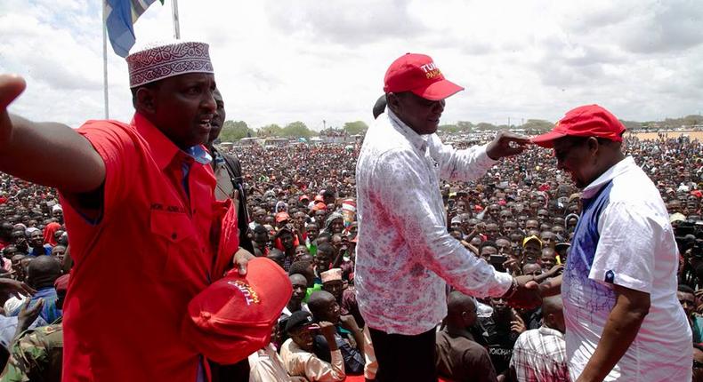 President Uhuru Kenyatta during a rally in Wajir County where he received defectors from ODM.