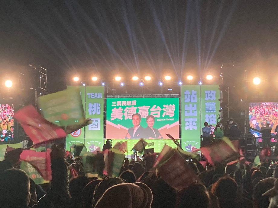 Rządząca na Tajwanie Demokratyczna Partia Postępowa organizuje wiec w Taoyuan na Tajwanie.