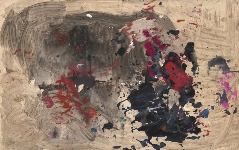 MIHAILOVIC Kompozicija, kombinovana tehnika na papiru kaširanom na platno, 58x92cm 