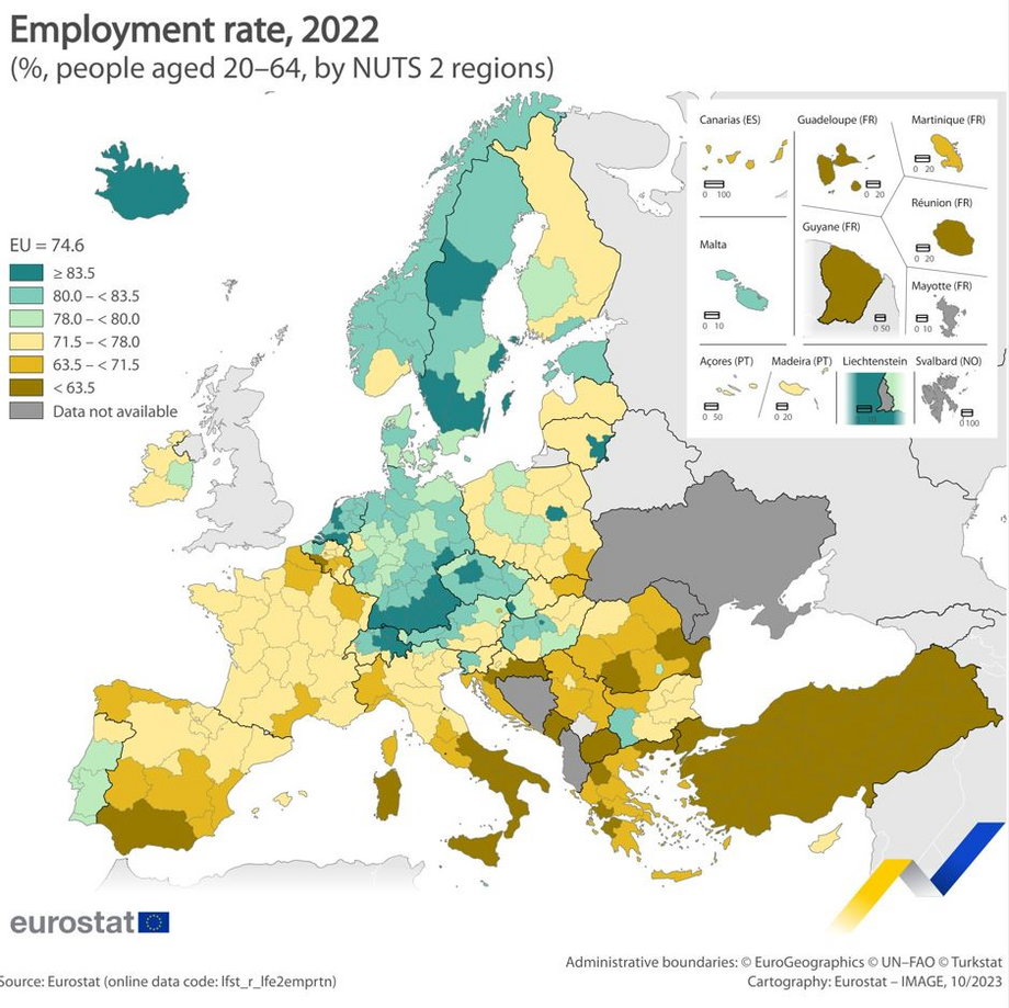 Tyle osób w wieku 20-64 lata pracuje w Europie