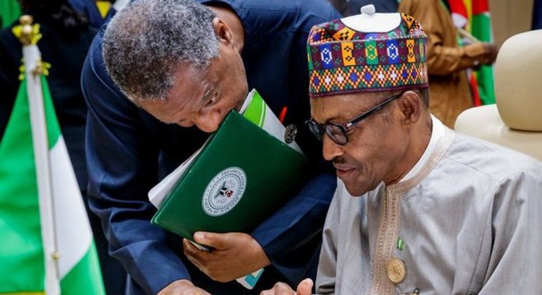 President Muhammadu Buhari and Foreign Affairs Minister, Geoffrey Onyeama, compare diplomatic notes (BBC)