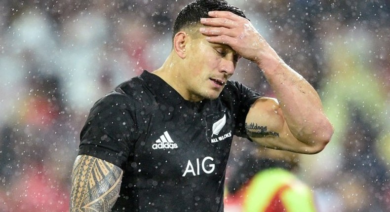 New Zealand All Blacks' Sonny Bill Williams reacts after being sent off for a dangerous tackle on British and Irish Lions' Anthony Watson during the second rugby union Test against the British and Irish Lions July 1, 2017