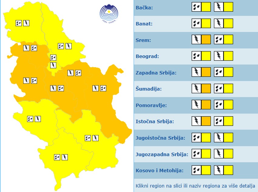 Meteoalarm za subotu, 16. maj