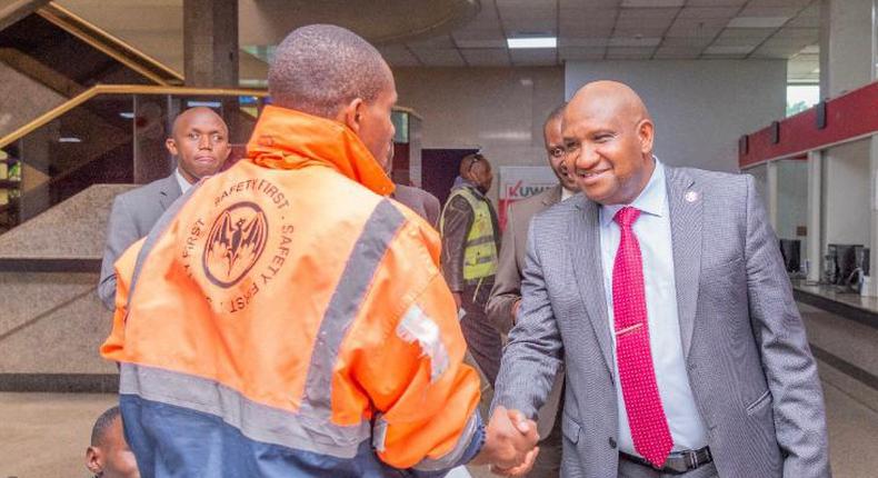 KRA Commissioner General James Githii Mburu interacting with taxpayers at Times Towers