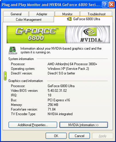 GeForce 6800 Ultra wykryty przez sterowniki ForceWare