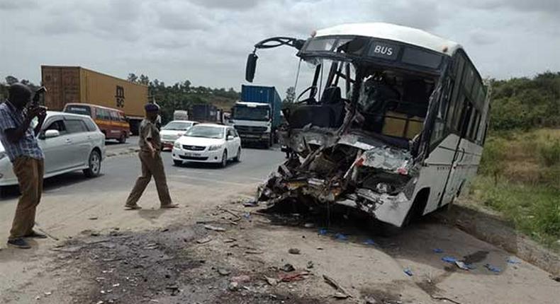 Wreckage of the Buzeki transport company staff bus (Nation)