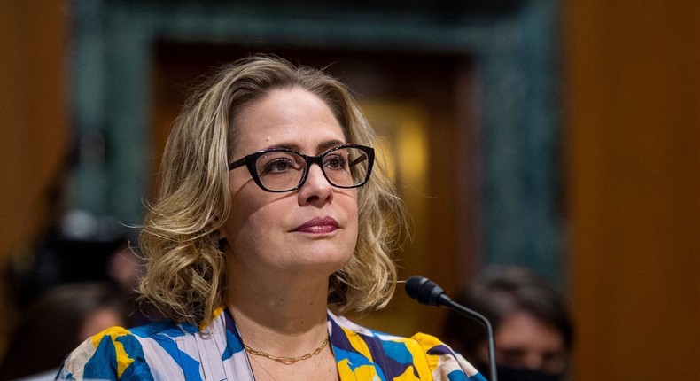 Sen. Kyrsten Sinema at Arizona at a Senate hearing.