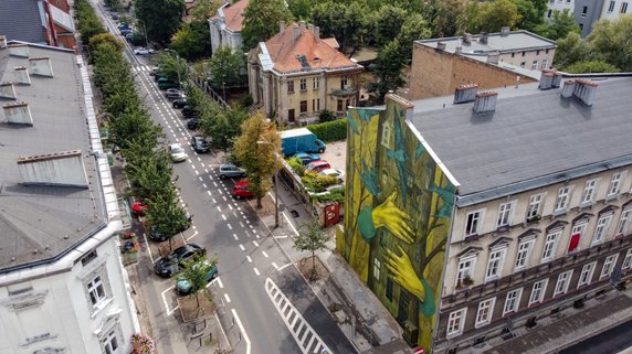 Szukasz egzotyki? Przytul się do drzewa! Nowy mural ozdobił Jeżyce w Poznaniu