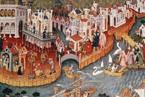 Marco Polo sailing from Venice in 1271, (15th century) .