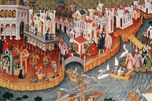 Marco Polo sailing from Venice in 1271, (15th century) .