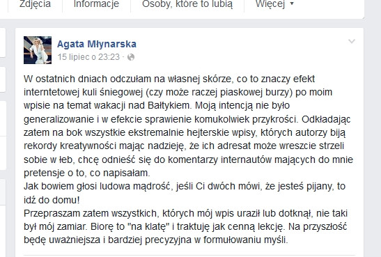 Agata Młynarska na Facebooku