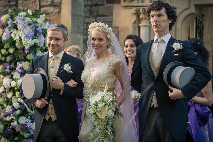 Martin Freeman, Amanda Abbington i Benedict Cumberbatch w serialu 'Sherlock 3'