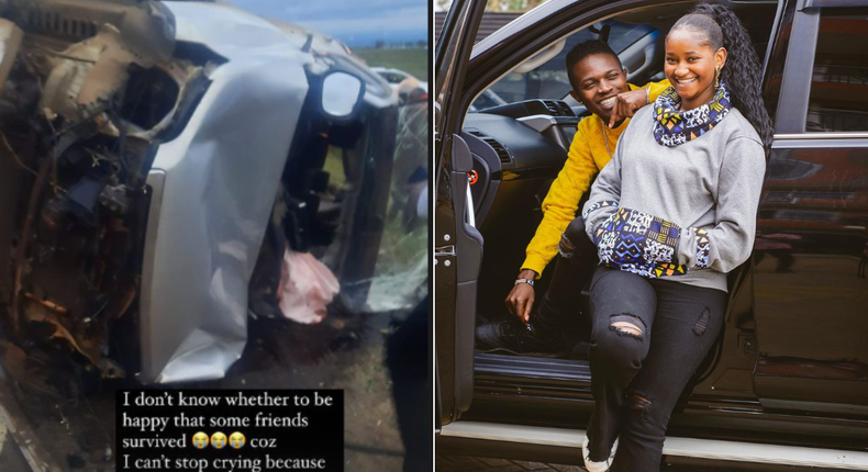 Screenshot of the accident [left] and Mr Seed poses for a photo with his wife Nimo