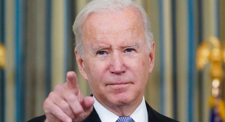 President Joe Biden calls on reporters for questions as he speaks about the bipartisan infrastructure bill in the State Dinning Room of the White House on November 6, 2021.