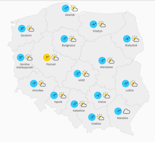 Prognoza maksymalnej temperatury w poniedziałek 1 lutego