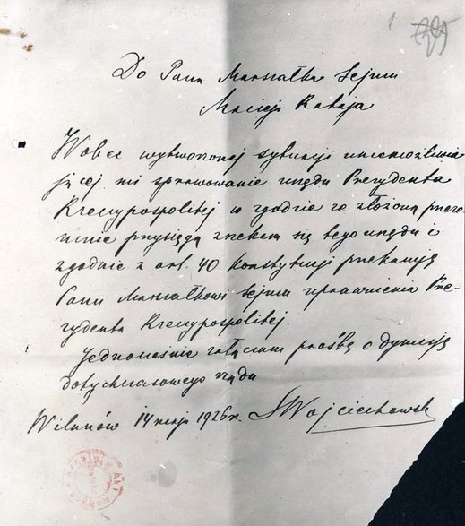 Akt rezygnacji prezydenta Stanisława Wojciechowskiego wraz dymisją rządu Wincentego Witosa 14 maja 1926