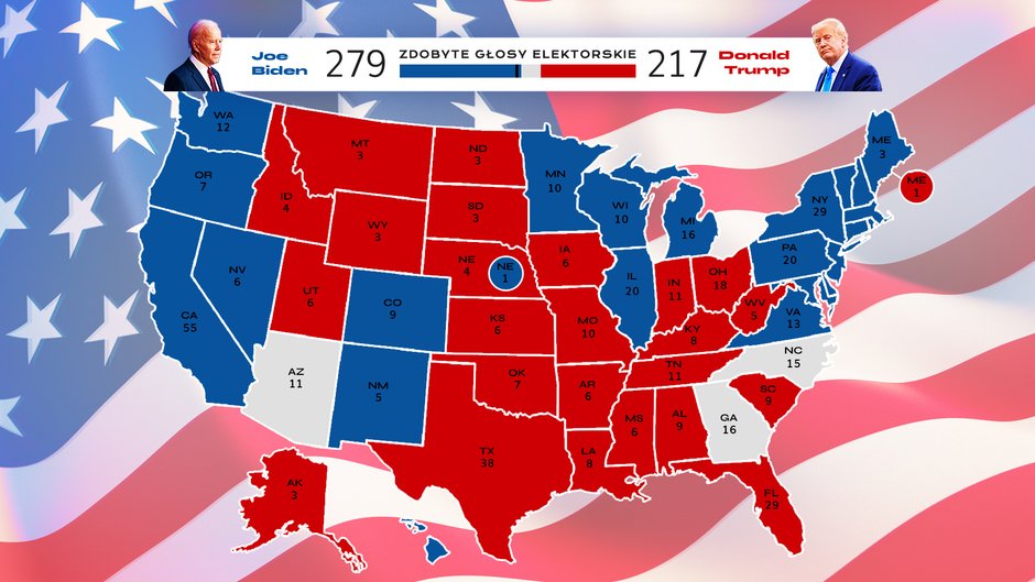 Trump czy Biden? Wyniki wyborów w USA w poszczególnych stanach