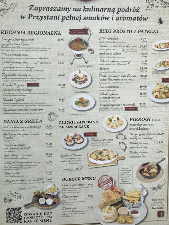 Menu restauracji w Giżycku