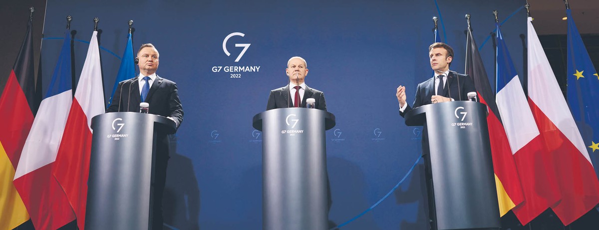 Andrzej Duda, Olaf Scholz i Emmanuel Macron