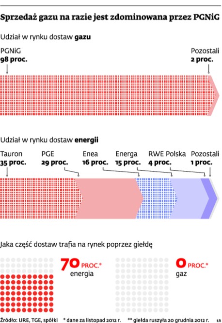 Sprzedaż gazu na razie jest zdominowana przez PGNiG