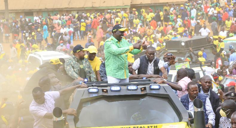 Kenya Kwanza presidential candidate William Ruto during campaigns at Undugu grounds in Lang'ata, Nairobi County on July 16, 2022
