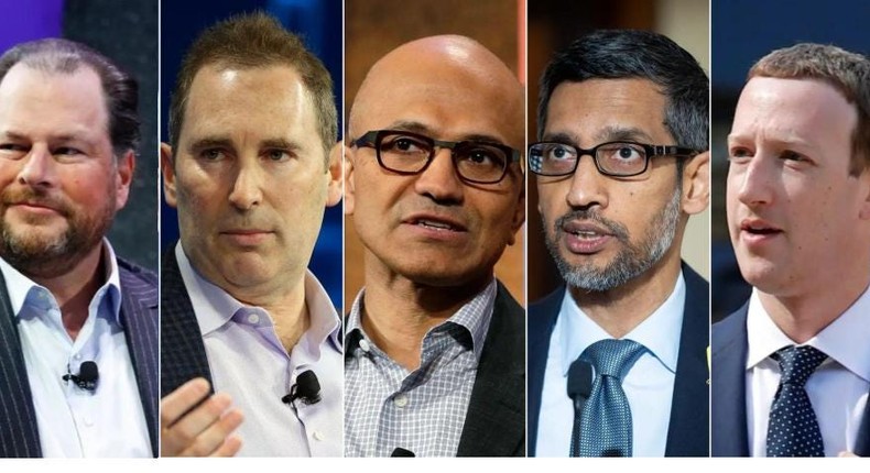 Big Tech CEOs Marc Benioff, Andy Jassy, Satya Nadella, Sundar Pichai, Mark ZuckerbergKimberly White/Getty; Justin Sullivan/Getty Images; Mike Blake/Reuters; Elaine Thompson/AP; Mateusz Wlodarczyk/NurPhoto via Getty Images; Francois Mori/AP