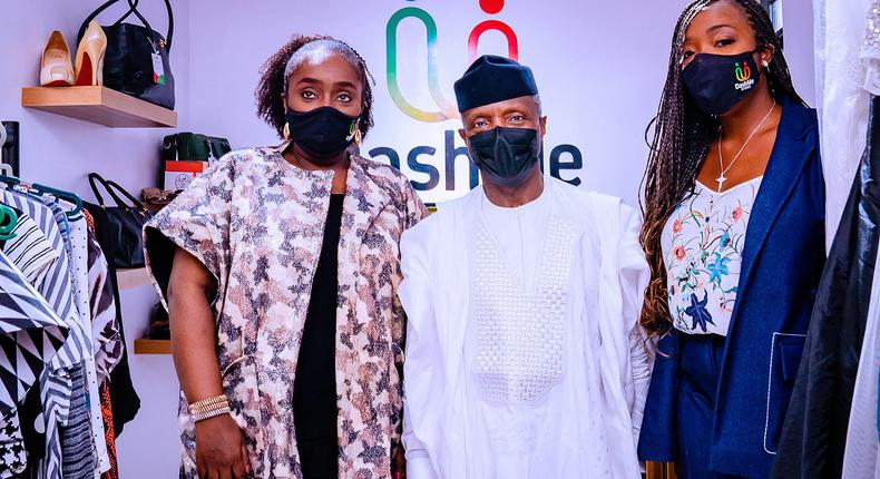 From left: The Convener Of DashMe Foundation, Mrs. Kemi Adeosun;the Vice President of Nigeria,Prof. Yemi Osinbajo and DashMe Chief Executive Officer, Omorinsola Arogundade at the launch of DashMe Foundation at Lekki  Lagos.