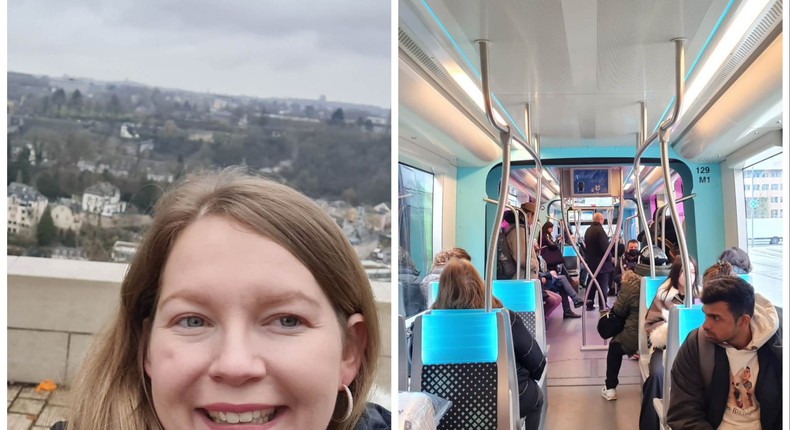 Mikhaila Friel photographed in Luxembourg, left, and the tram in Luxembourg, right.Mikhaila Friel/Insider