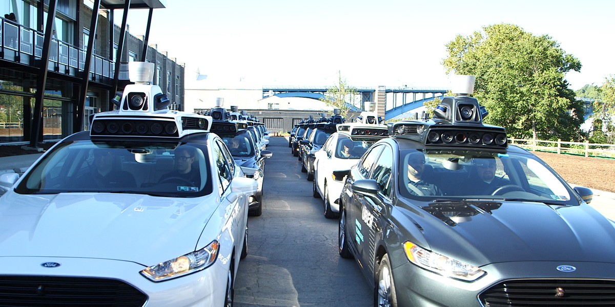 The Uber Ford fleet of self-driving cars.