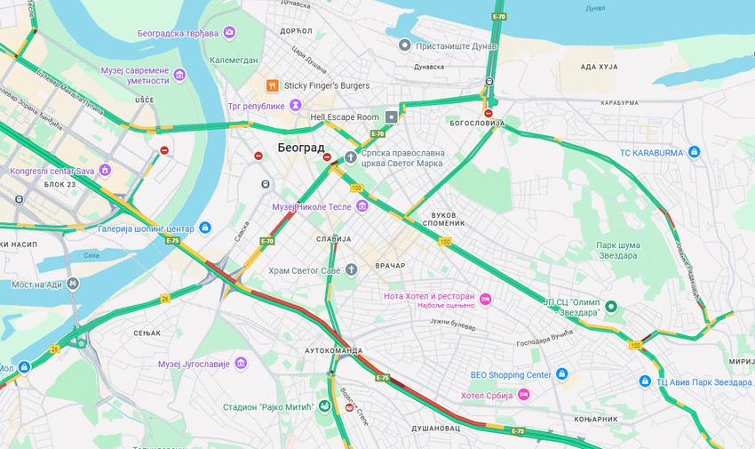 Mapa gužvi u Beogradu