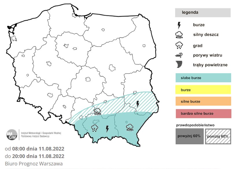 W czwartek burze przetoczą się przez południowo-wschodnią Polskę