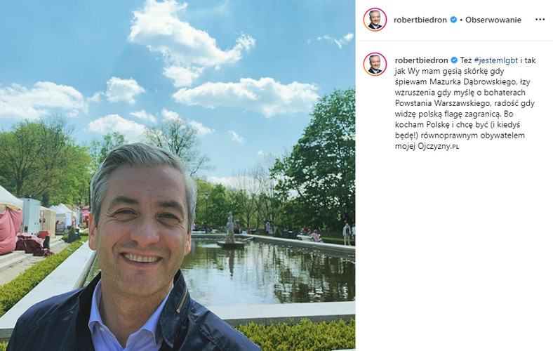 Robert Biedroń na Instagramie