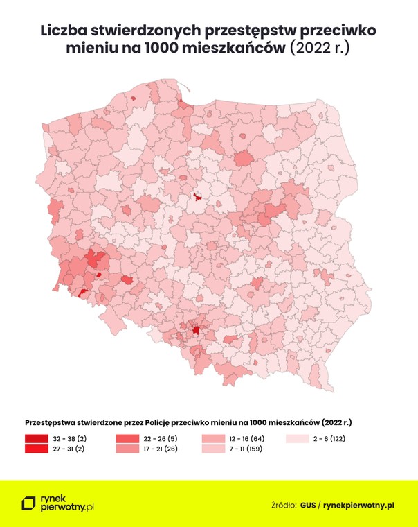 Przestępstwa przeciwko mieniu na 1000 mieszkańców