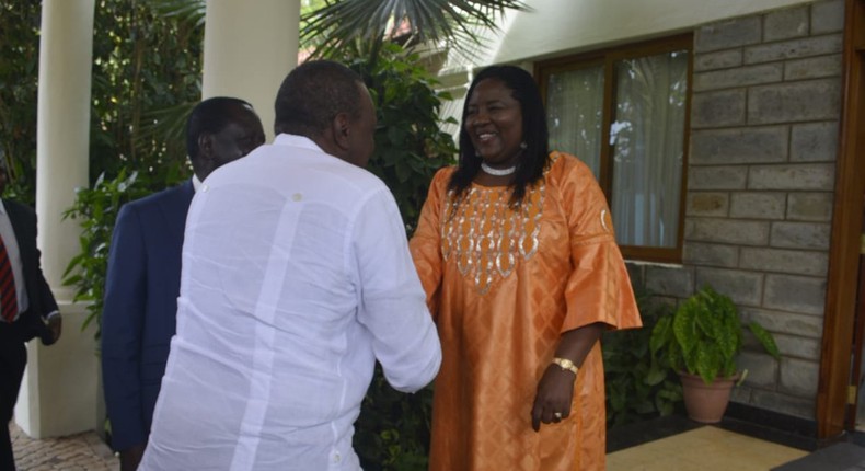 President Kenyatta is received by Mr Odinga and Mrs Ida Odinga at Bondo, Siaya