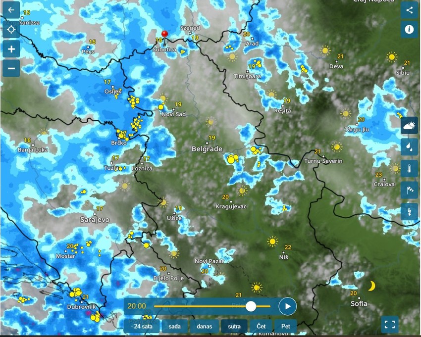 Vremenski radar za sredu u 20 časova