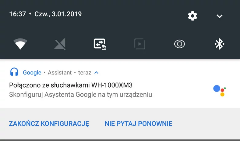 Asystent Google automatycznie wykryje zgodne słuchawki natychmiast po ich sparowaniu ze smartfonem.