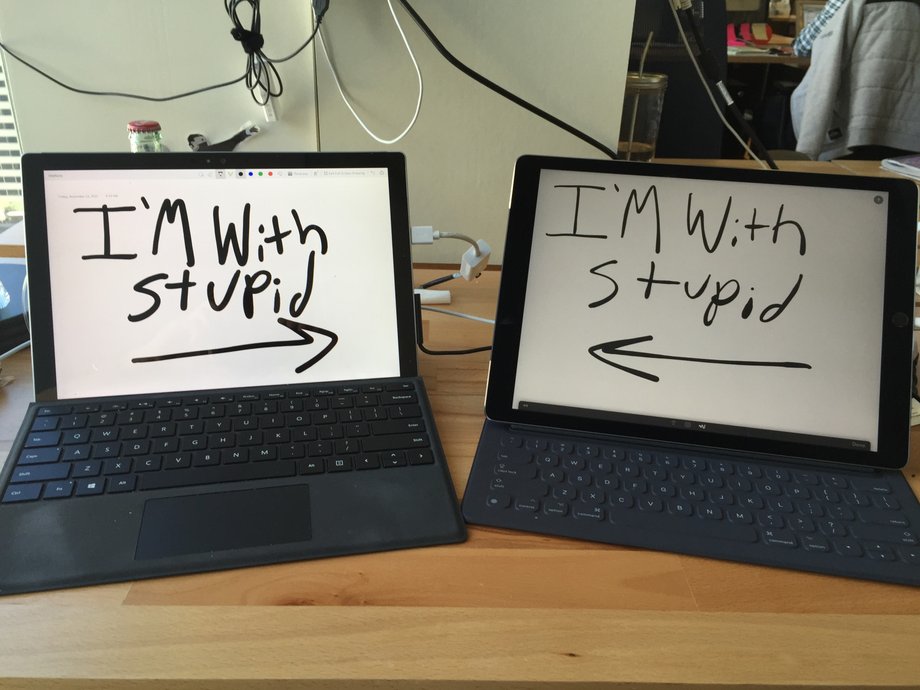 The Microsoft Surface Pro 4 (left) with Apple iPad Pro (right)