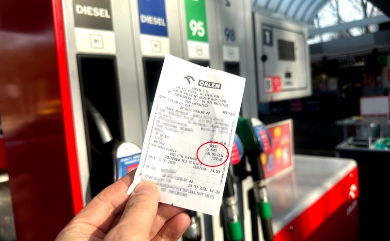 Wysoka cena za benzynę 95 marzec 2026 paragon stacja paliw Orlen