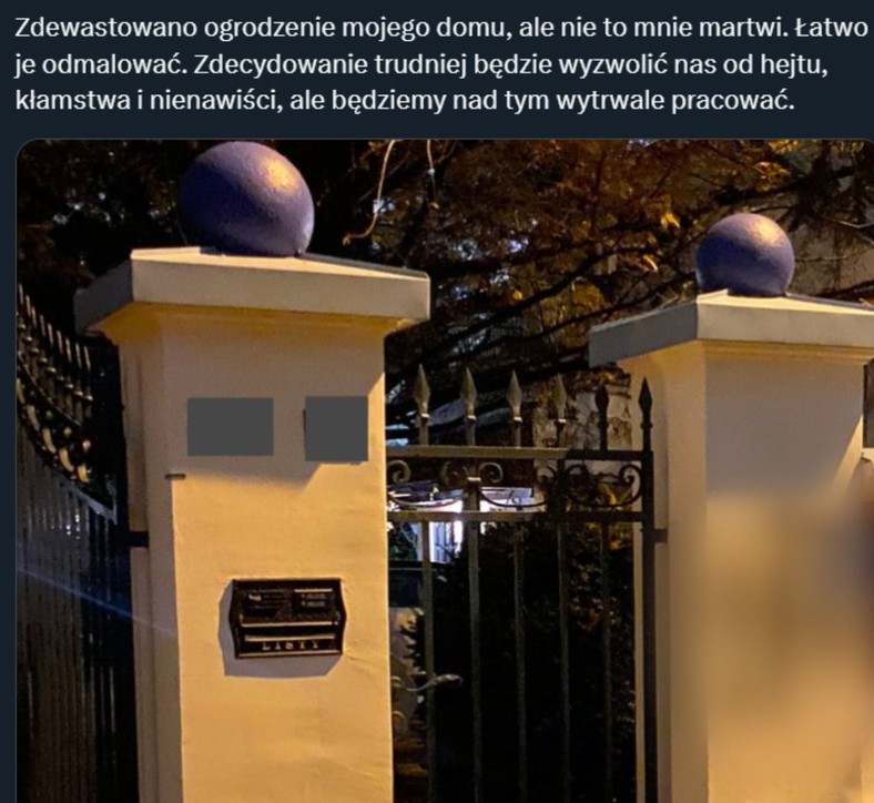 Zdewastowano ogrodzenie domu nowej marszałkini. "Nie to mnie martwi"